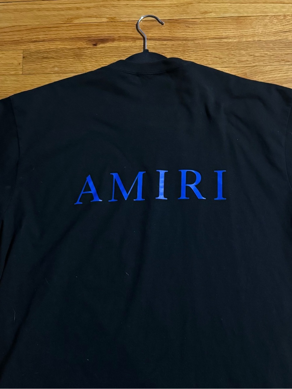AMIRI Black Short Sleeve Tee with Royal Blue Logo